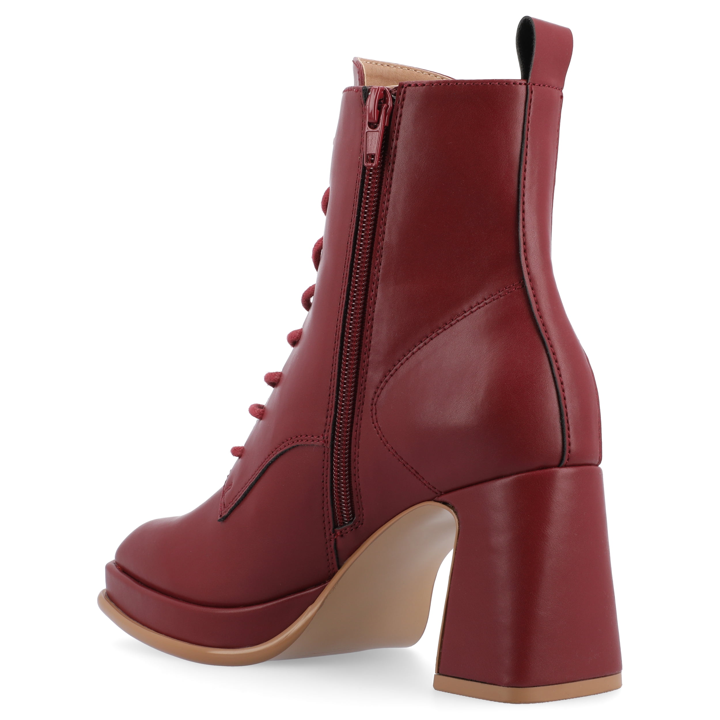Journee Womens Kalindi Lace Up and Zip Entry Square Toe Booties, Widths Available
