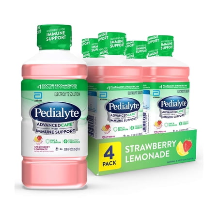 Pedialyte AdvancedCare Electrolyte Solution, Strawberry Lemonade, 1 Liter, Pack of 4