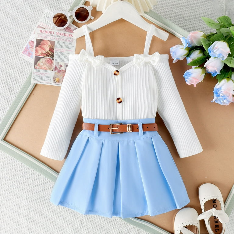 TSADFHJI Fall Outfits Baby Girls Clothes 12 Months 5 Dollar Toddler Kids Baby Girls Long Sleeve Ribbed T Shirt Tops Button Flannel Plaid Skirts 2Pcs Outfits Clothes Set 2 3 Years Walmart