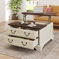 thumbnail image 2 of Uforic Farmhouse Lift Top Coffee Table with Storage, Square Center Dining Table with 2 Large Drawers, Rustic White, 2 of 6