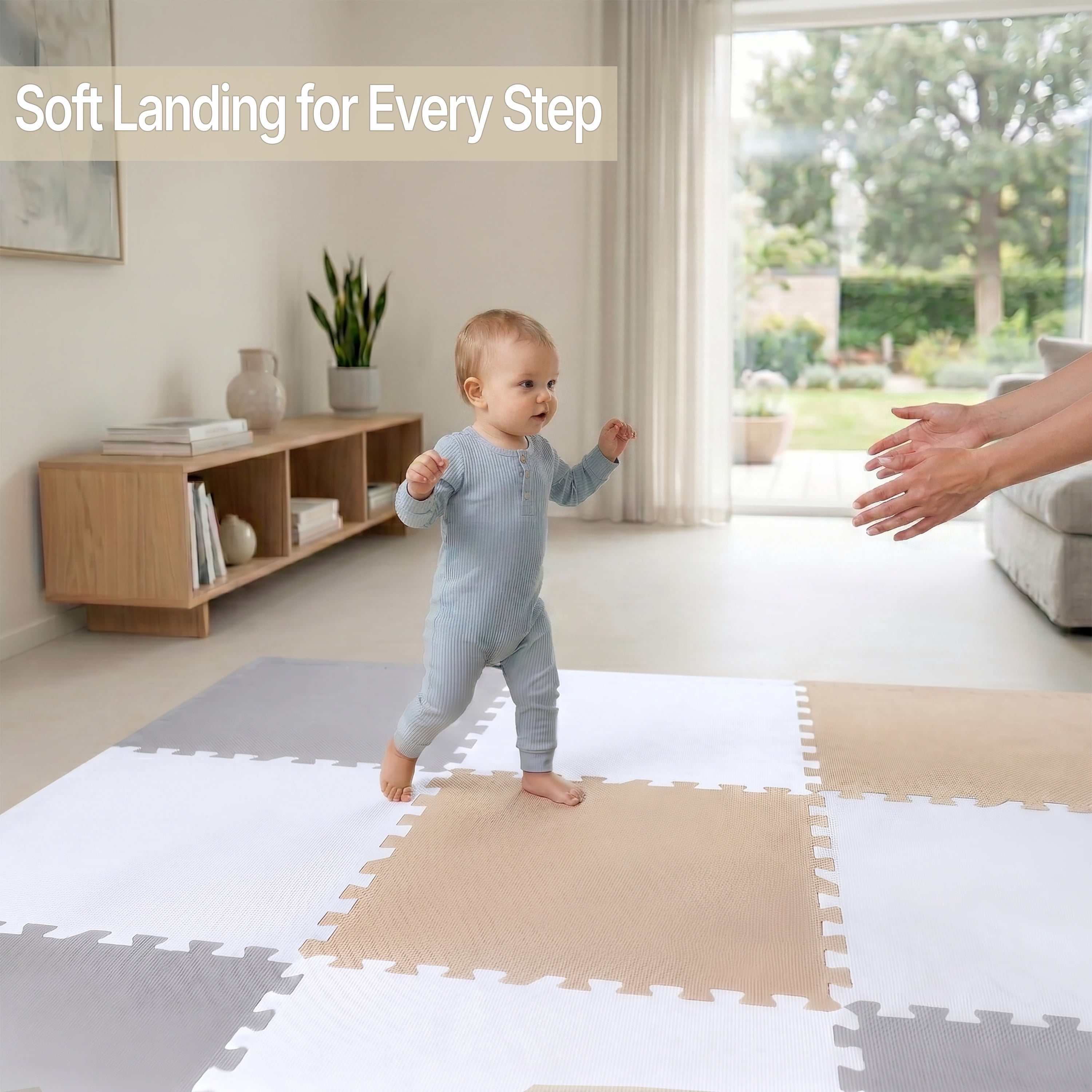 FlooringInc's Rainbow & Natural Harmony Playmat - Kid Safe Foam Floor Tiles with Removable Edges - 2'x2', 1/2" Thick (Earthy, 6 Tile Pack)