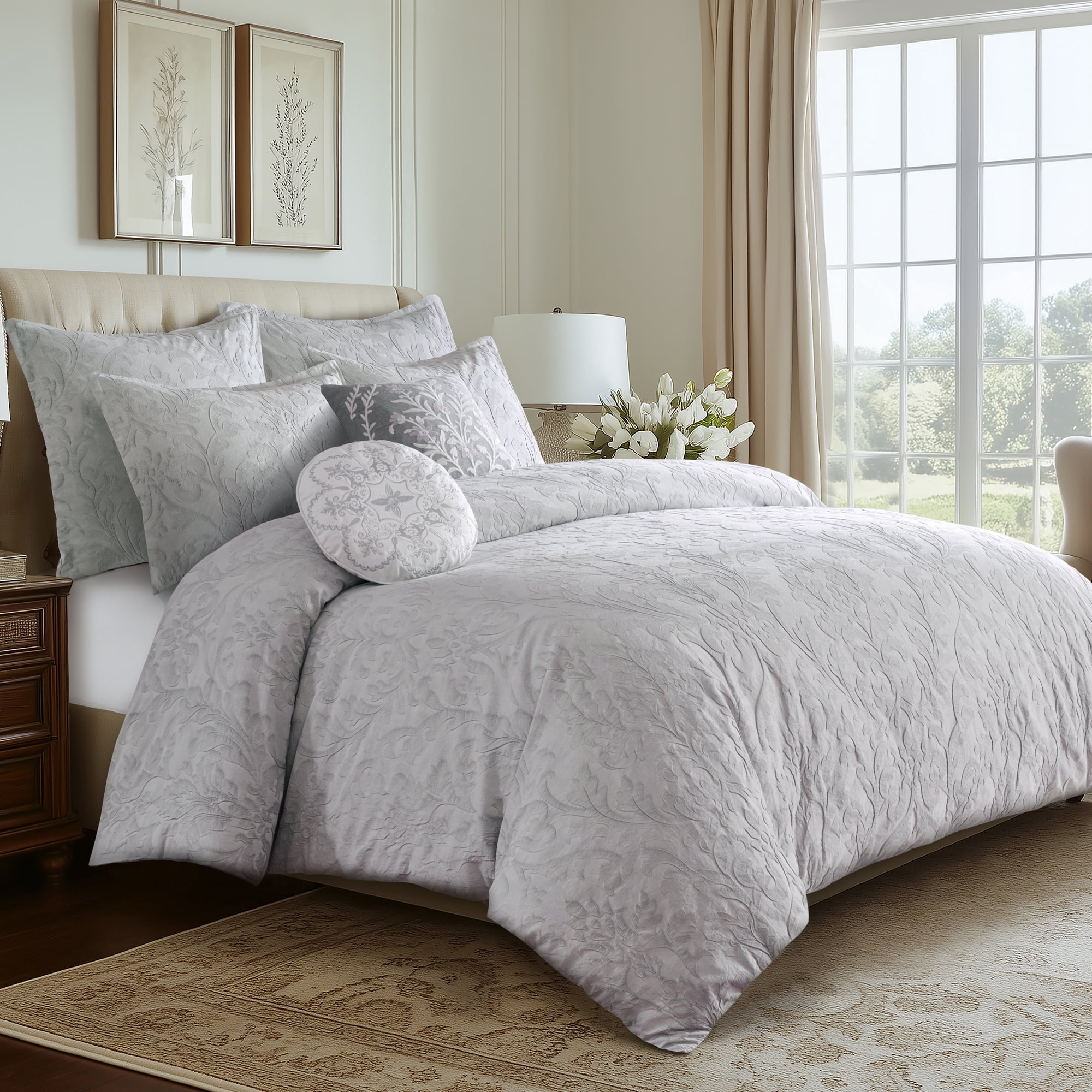 Levtex Home - Alessio Grey Duvet Cover Set - Twin Duvet (68x88in) and 1 Standard Sham (20x26in) - Textured Woven Design - Grey - No Inner Included - Cotton