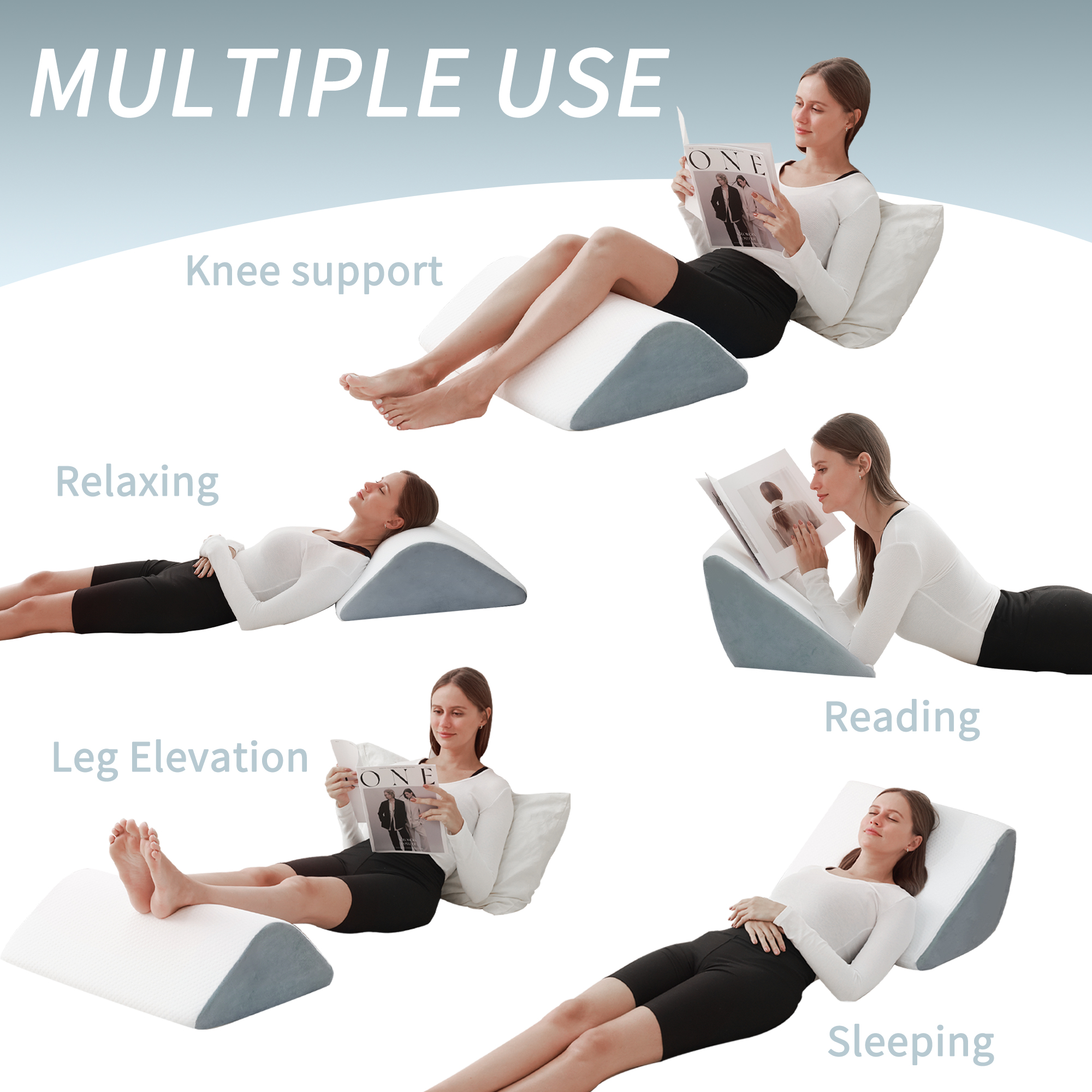 Wedge Pillow for Knee Bed Wedge for Sleeping, Wedge Pillow for Legs Post Surgery, Triangle Pillow Wedge for Knee Support, Leg Elevation Knee Hip Back Pain Relief