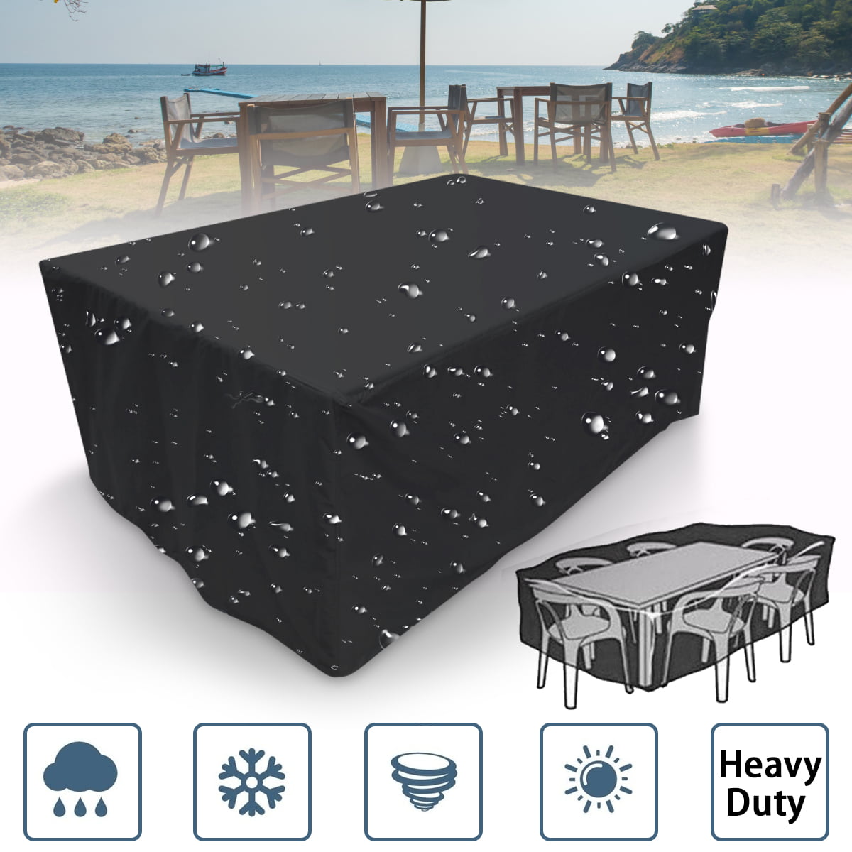 4 Size Outdoor Rectangular Waterproof Furniture Cover Washable