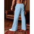 thumbnail image 6 of Inglocry Mens Linen Bell Bottom Pants Wide Leg Elastic Waist Drawstring Yoga Pants Summer Beach Lounge Trousers with Pockets 2026 Sky Blue 2XL, 6 of 6