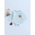 thumbnail image 2 of Cute Romper for Baby Boys Girls Long Sleeve Round Neck Ribbed One-Piece Outfits with Bear Embroidered Pocket, 2 of 8