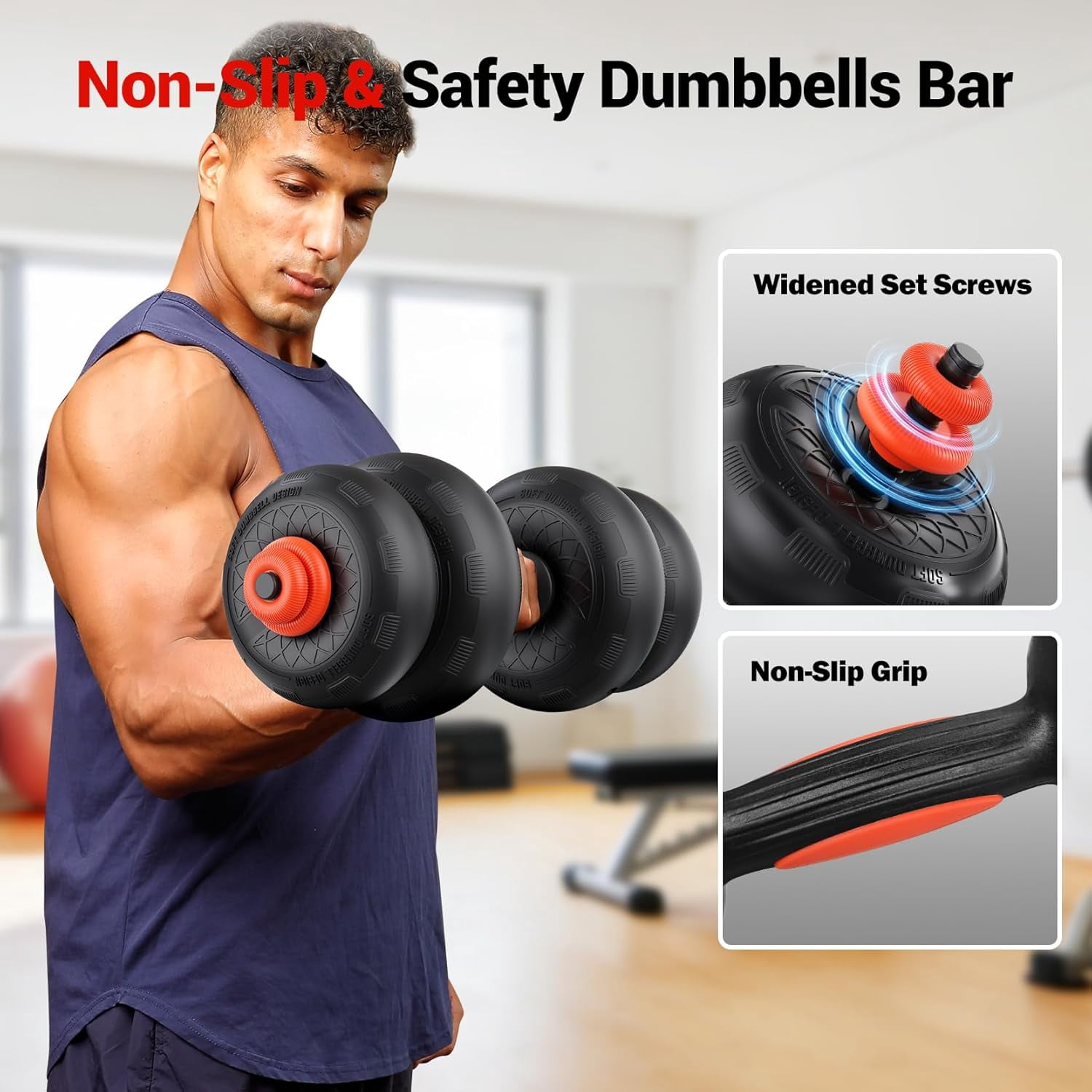 Yoleo 5-in-1 Adjustable Dumbbell Set with Silent Anti-Collision Plates, Connector Bar & Push-up Stand for Home Gym