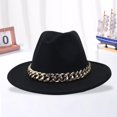 thumbnail image 5 of Elegant Wide Brim Fedora Hat with Chain Wide Brim Size Fashionable Classic Luxury Hat for Women Autumn Outdoors Mens - Black, 5 of 7