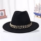 thumbnail image 5 of Sombrero Fedora de ala ancha de moda con cadena dorada, sombrero de jazz de ala grande, sombrero británico de lujo Negro, 5 of 7