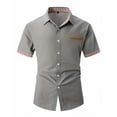 thumbnail image 4 of USNSM Mens Dress Shirts Short Sleeve Regular Fit Casual Button Down Shirt Inner Contrast Business Formal Pocket Shirt Gray XXL, 4 of 6