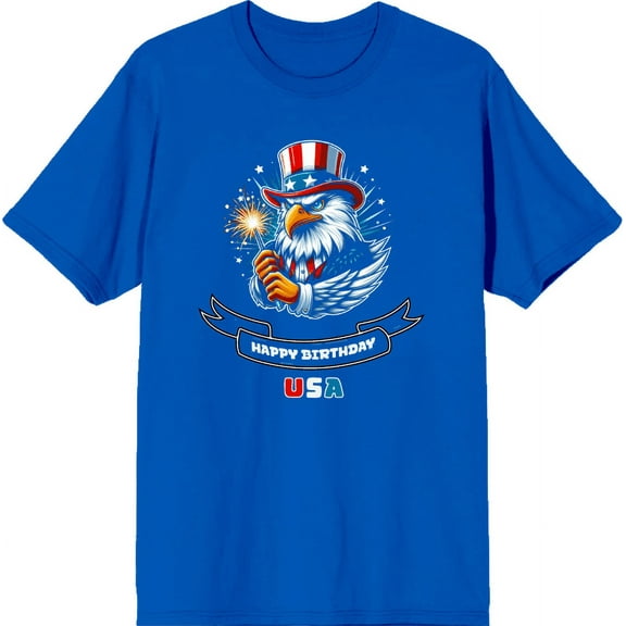 Americana Happy Birthday USA Royal Blue Men's Crew Neck Short Sleeve Tee-XXL