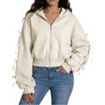 thumbnail image 3 of Zip Up Hoodie Women with Ribbon Bows Cropped Varsity Jacket Fall Cute Outerwear, 3 of 6
