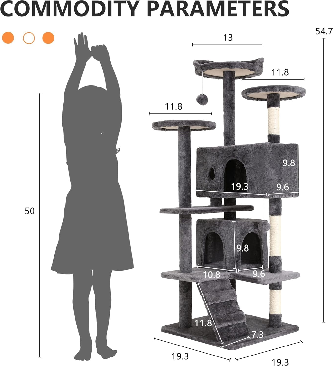 XF XINFENG 54 in Cat Tree Tower Playhouse Multi-Level Pet/Cat Cozy Condo Furniture for Indoor Cats with Scratching Posts Stand House,LIGHT GRAY