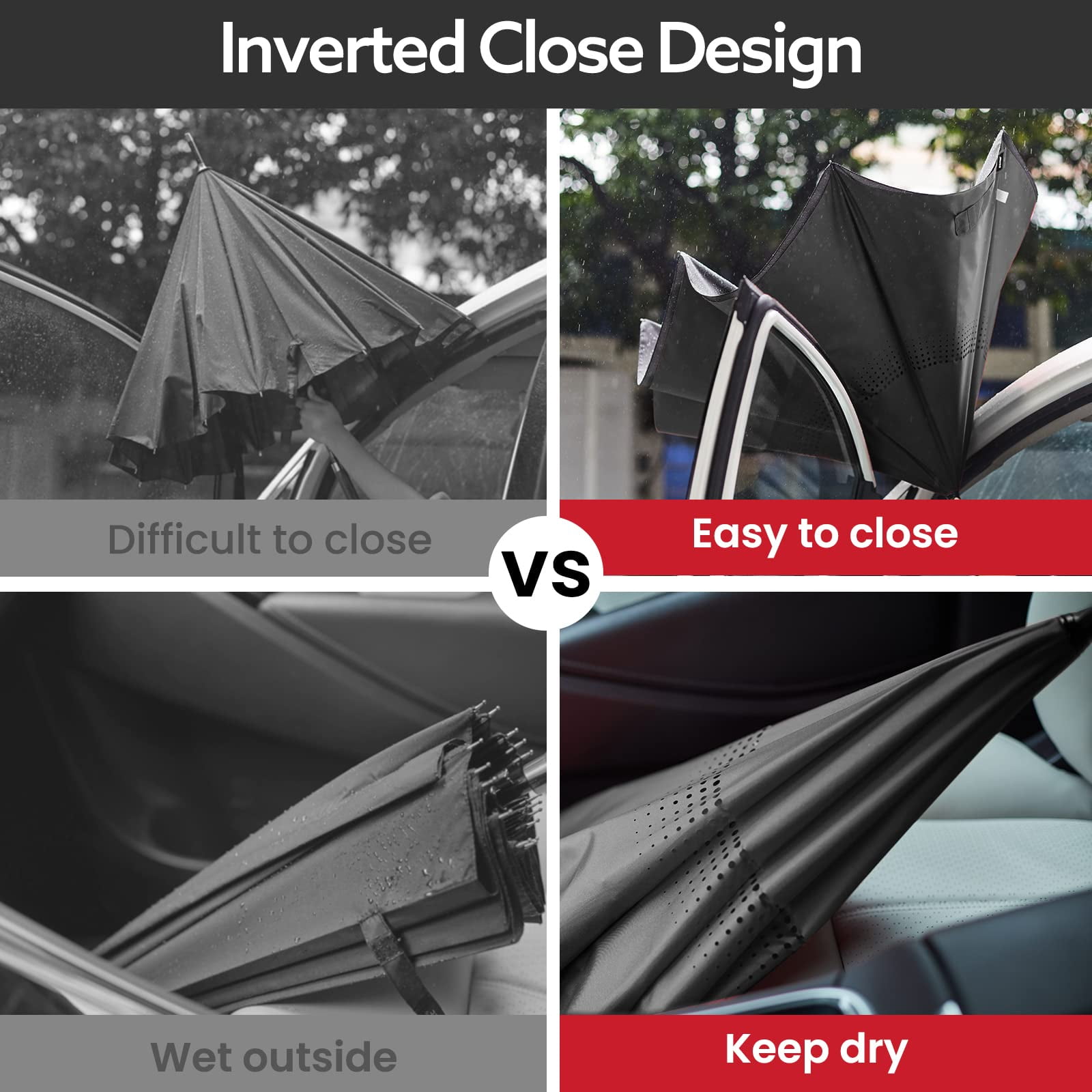 G4Free 48/62 Inch Large Inverted Reverse Umbrella with C-Shaped Handle, Windproof Double Layer Upside Down Car Rain Umbrellas for Men Women
