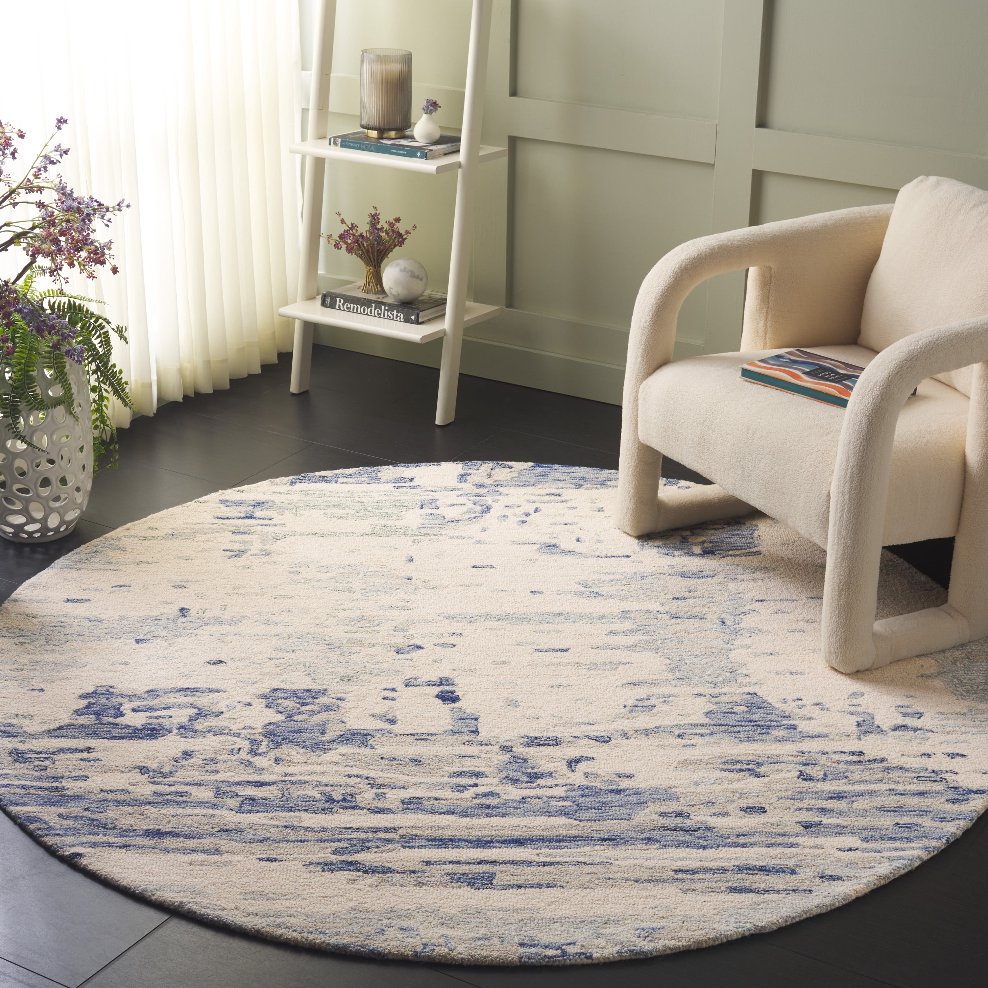 SAFAVIEH Metro Teague Abstract Area Rug, Ivory/Blue, 6' x 6' Round