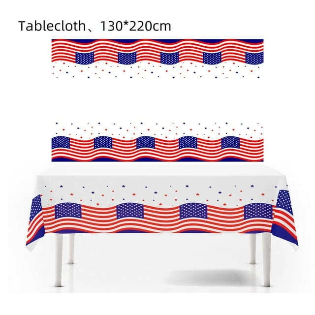 Platos, servilletas y decoraciones con la bandera del 4 de julio, manteles y tenedores para el Día de la Independencia y el Día de los Caídos, artículos para fiestas en rojo, blanco y azul,