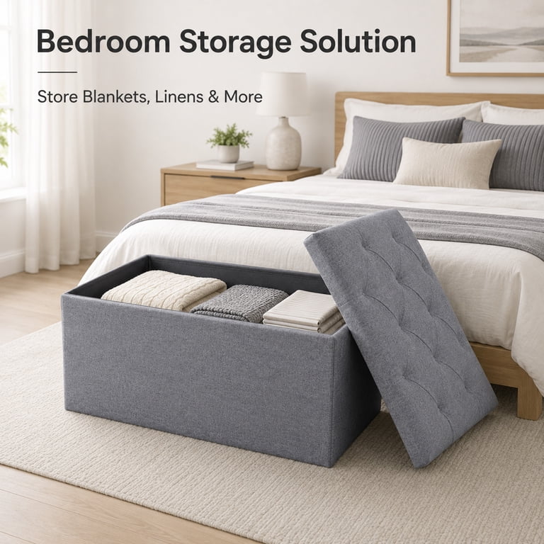 Nnovaroom Storage Ottoman Bench, Folding, 30 Inch photo 5