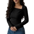 thumbnail image 2 of YMNXA Women's Top Long Sleeve Solid Color Asymmetric Comfortable Fashion Slim Fit Tee For Casual Daily Wear,Black,L, 2 of 4