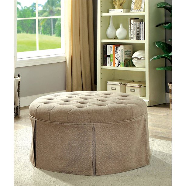 Furniture Of America Amalie Round Storage Button Tufted Fabric Ottoman In Brown Walmart Com Walmart Com