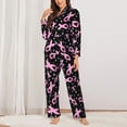 thumbnail image 2 of Fuzoiu Breast Cancer Awareness (2) Print Women's Long-Sleeved Pajama,Lounge Button Down Nightwear,Womens Notch Collar Pajama Set-Medium, 2 of 7