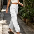 thumbnail image 5 of LEAVINGSUO Cargo Pants Women Satin Work Pants With Elastic Waistband And Button Flap Pockets Casual Trousers White XL, 5 of 8