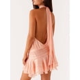 thumbnail image 4 of Women Ruffle Halter Neck Mini Dress Mock Neck Open Back Tiered Dress Y2K Mesh Layered Dresses Pink L, 4 of 9