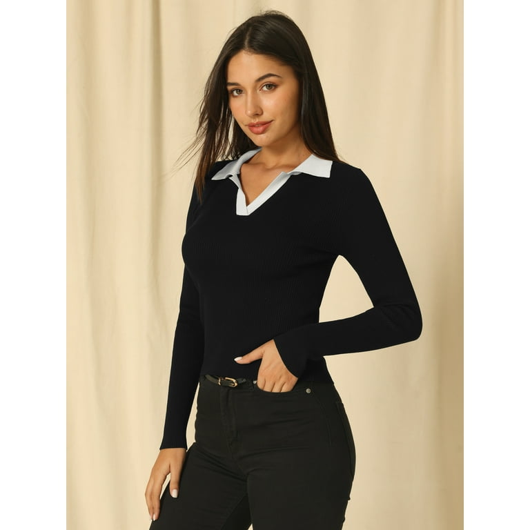 V-neck Contrast Long-Sleeved Sweater V-neck Contrast Long-Sleeved Sweater