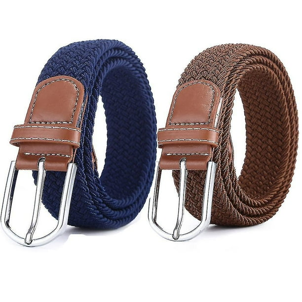 Cinturón trenzado de lona elástica para mujer (2 unidades) - Marrón, azul marino