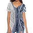 thumbnail image 1 of Blusa informal con estampado de botones y cuello en V de manga corta a la moda para mujer Pompotops qwe23005, 1 of 5