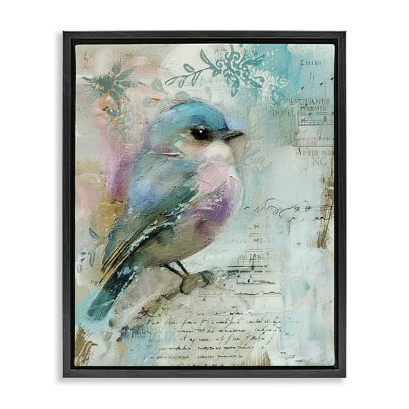 Stupell Industries Vintage Soft Pastel Bird Animals Painting Black Floater Framed Canvas Art Print Wall Art, 17 x 21