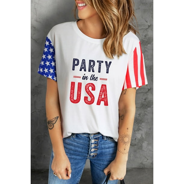 ABPHQTO Camiseta multicolor con bloque de color para fiesta en los EE. UU. para mujer