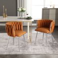 thumbnail image 4 of Modern Boucle Upholstered Dining Chairs Set of 2 with Metal Legs, Comfy Leisure Armchairs with Wide Back, Lounge Accent Side Sofa Chairs for Home, Office, Living Room, Bedroom, Dining Room, Orange, 4 of 9