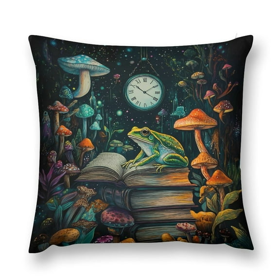 Frog Mushroom And Book Throw Pillow Cases Plush Pillow Cover Decorative Pillowcases Zipper Closure Cushion Covers for Couch Living Room Bedroom 12 "x12 "