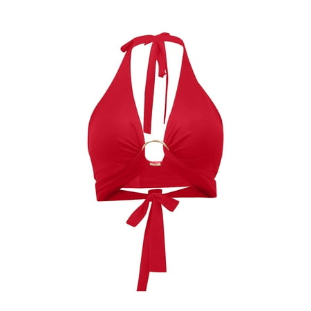 

KDDYLITQ Women Bralette Vest Crop Top Halter Sexy Strappy Bra Red L