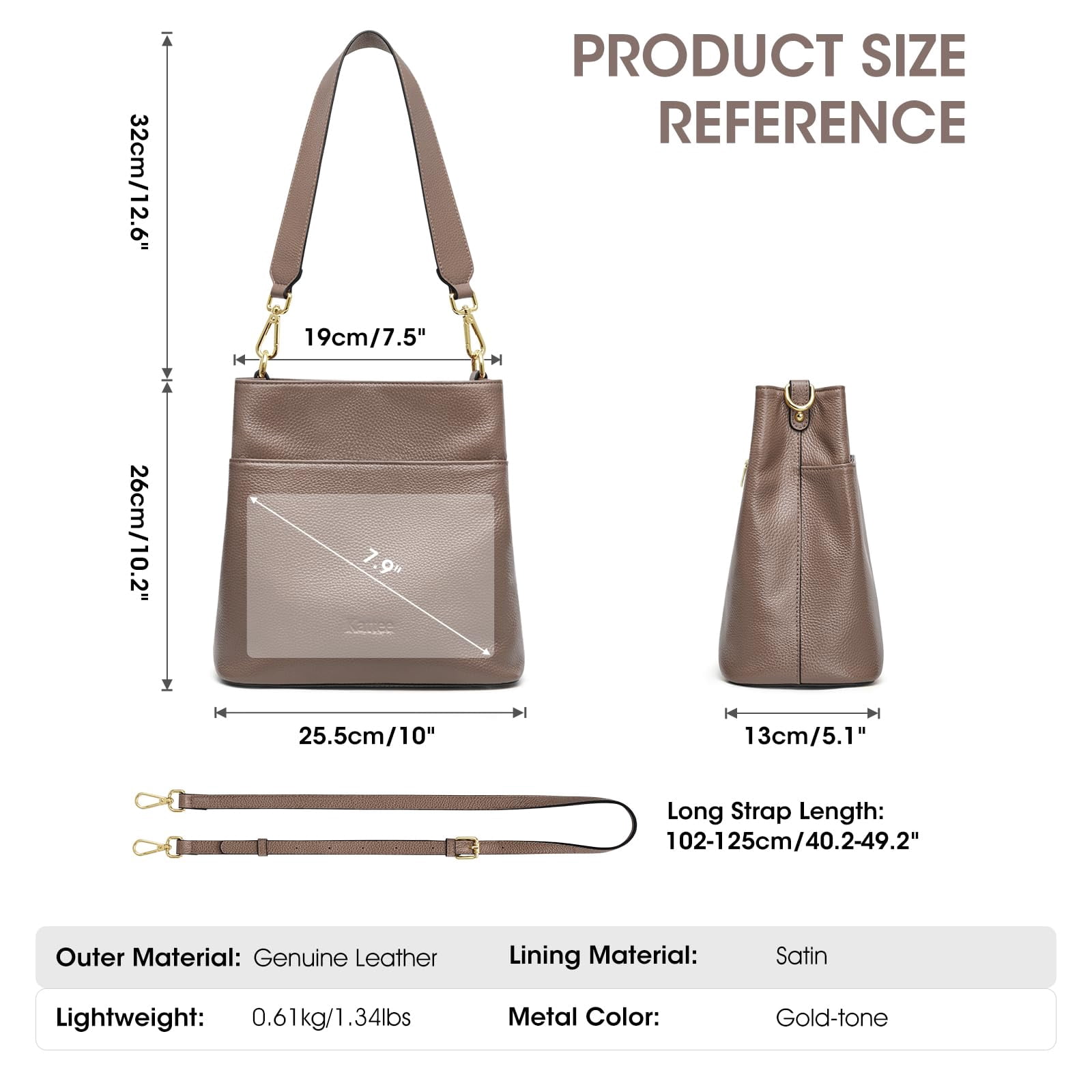 Kattee Leather Handbags for Women, Medium Soft Shoulder Tote Crossbody Purses Bucket Bags with 2 Straps