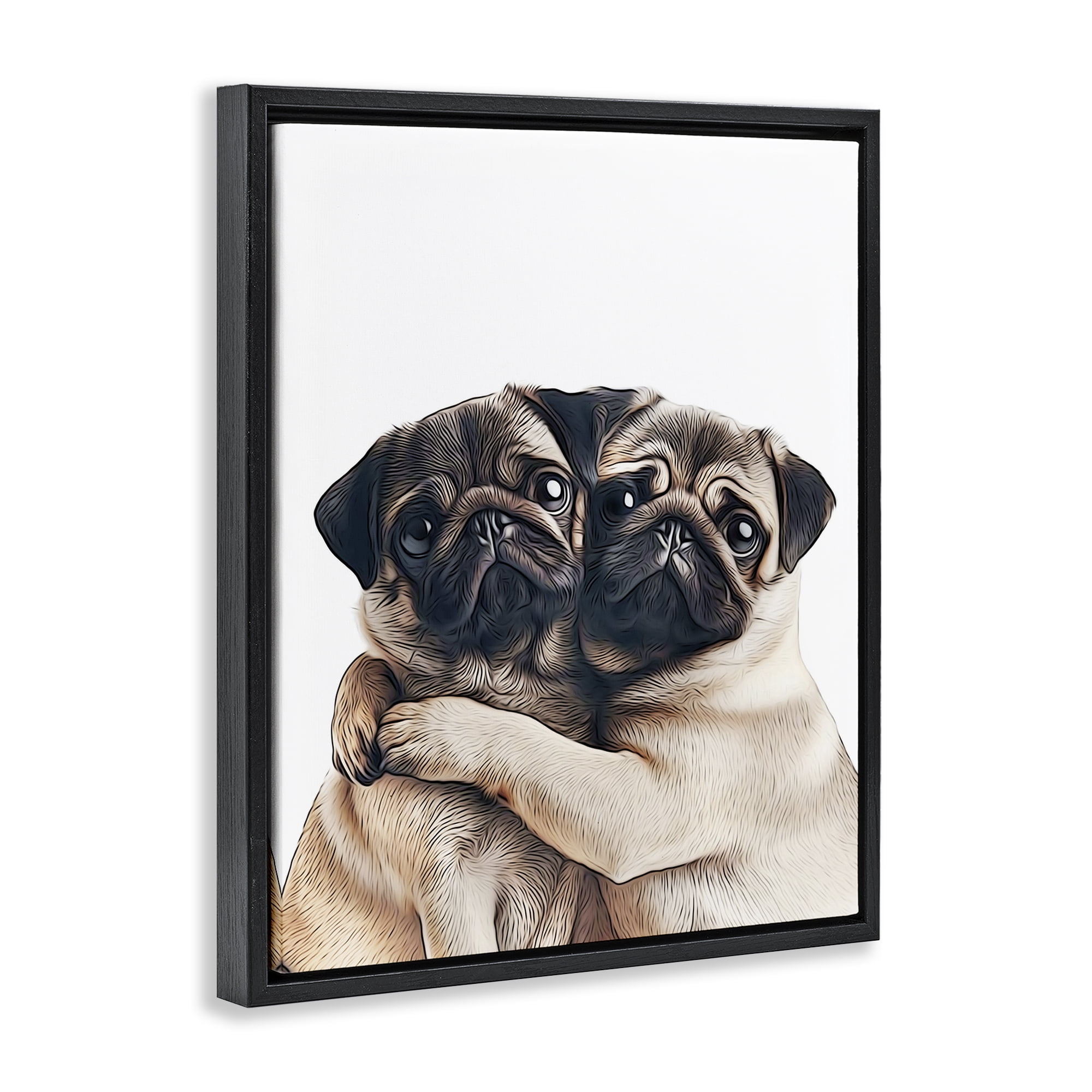 Stupell Industries Two Hugging Pugs Animals & Insects Painting Black Floater Framed Art Print Wall Art, 25 x 31