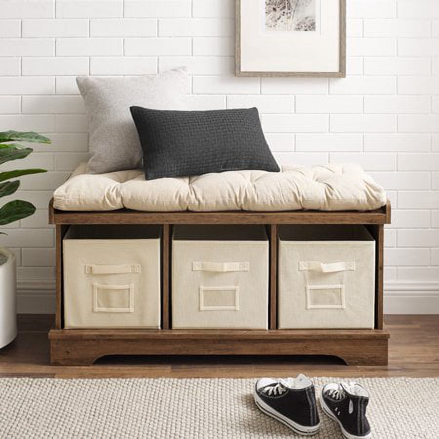 Woven Paths Storage & Tufted Bench, Reclaimed Barnwood