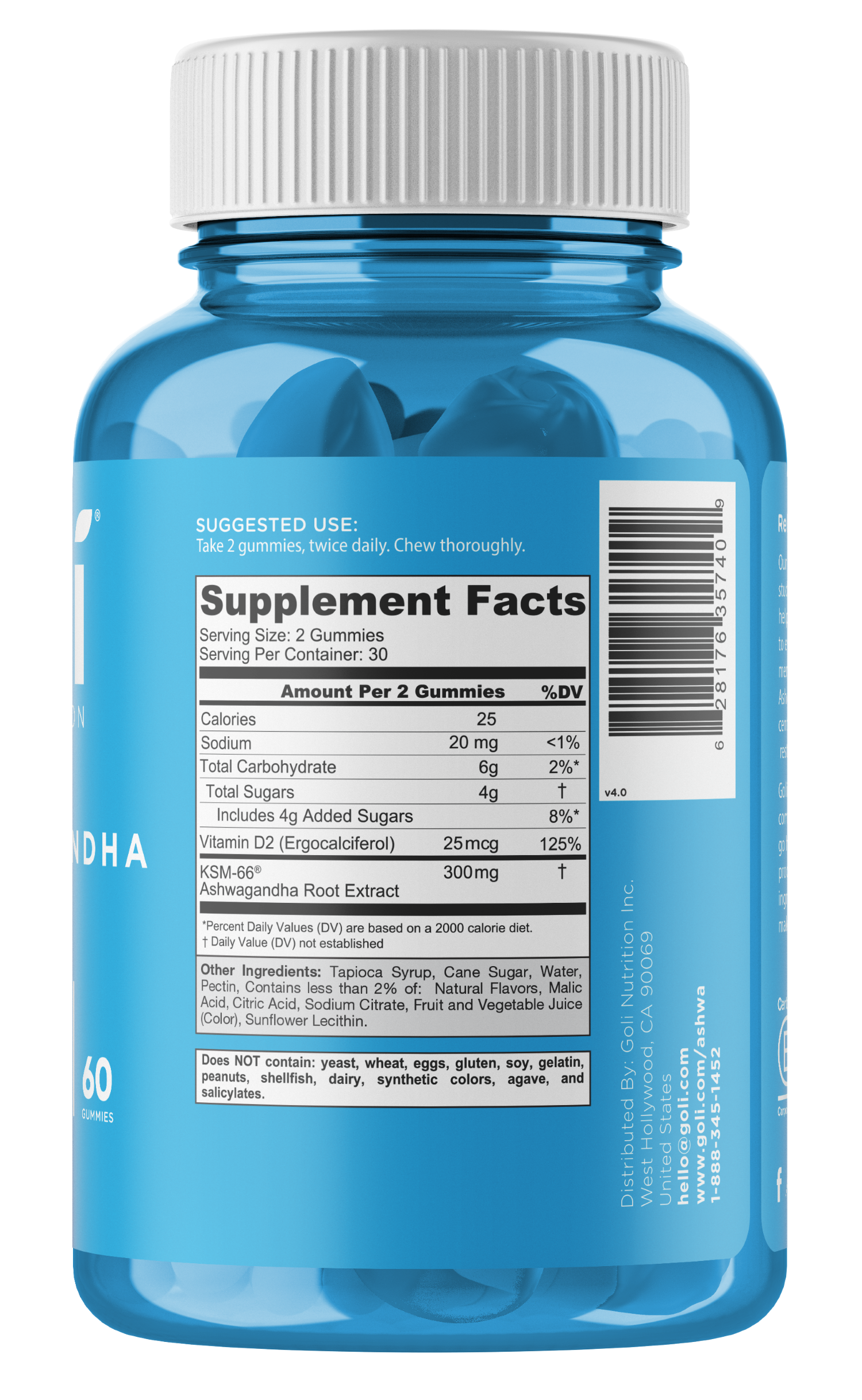 GOLI NUTRITION ASHWAGANDHA GUMMIES, MIXED BERRY FLAVOR, 60 COUNT