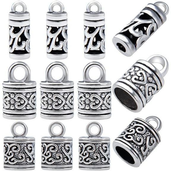 60pcs Antique Silver Cord End Caps Tibetan Alloy Flower Patterns Glue-in Tassel Leather End Caps Buckle Tips Accessories for DIY Craft Necklace Bracelet Jewelry Making, 3 Styles