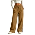 thumbnail image 2 of Womens Wide Leg Sweatpants Cotton Line Elastic High Waisted Side Slits Drawstring Baggy Lightweight Pants with Pockets Athletic Joggers Trousers, 2 of 10
