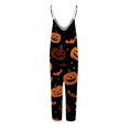 thumbnail image 3 of Women's Halloween Jumpsuits Pumpkin Skeleton Halter Backless Funny Rompers Skull Spiderweb Sleeveless Spooky Overalls, M, 3 of 5