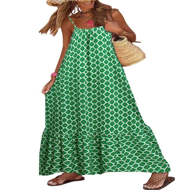 POINTERTECK Robe Maxi à Étages Sans Manches Boho à Fleurs pour Femmes, Décontractée, Superposée, Ample, Vacances, Plage, Bohème, Longues Robes