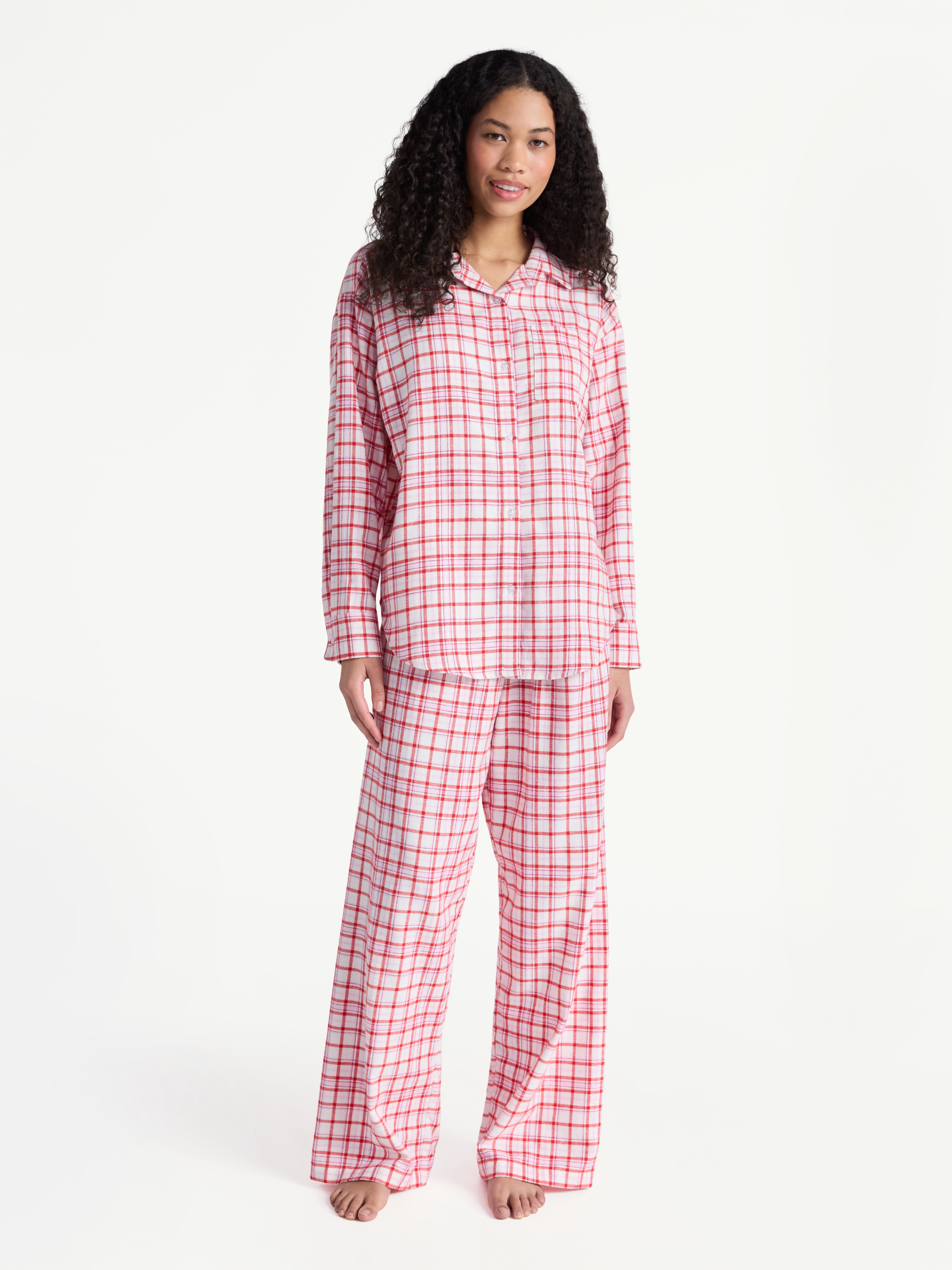 No Boundaries Sleepwear Cotton Flannel Button Down Shirt, Women’s