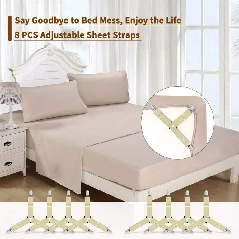 EEEkit 8Pcs Bed Sheet Straps, Triangle Non-Slip Mattress Cover Clips  Fastener, Adjustable Suspender Grippers (Black)