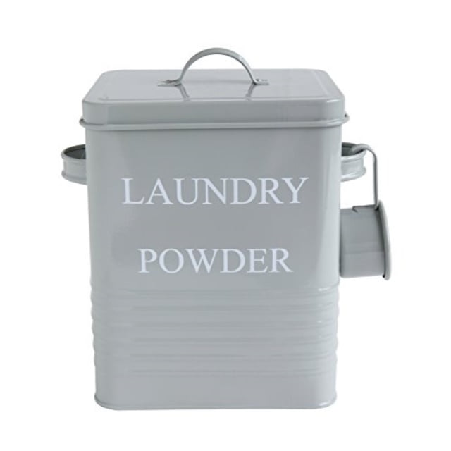 bloomingville metal laundry powder bin with lid and scoop, grey