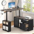 thumbnail image 3 of ANPOO Farmhouse Electric Standing Desk with Storage and Power Outlets, 55" Height Adjustable Computer Desk with Storage Drawers & Sliding Barn Door, L Shaped Standing Computer Desk for Home Office, 3 of 9