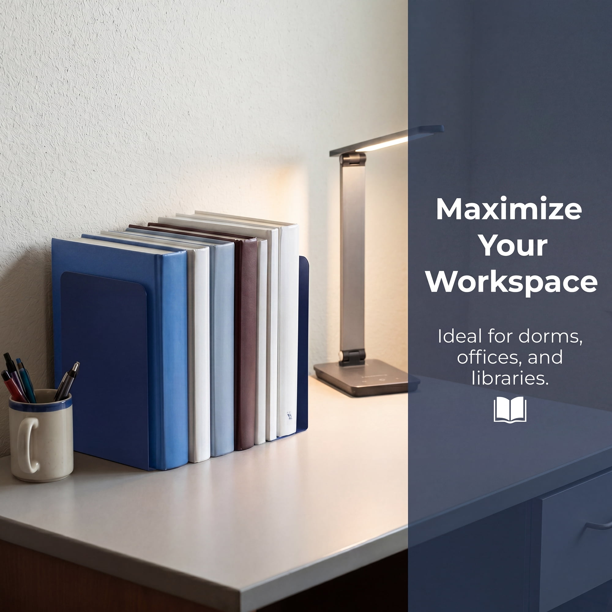 Unique Bargains Expandable L-Shaped Bookends with Compartments Home 2 Pcs Bicheng Blue 5.2"L x 4.1"W x 7.7"H