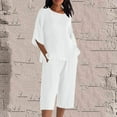 thumbnail image 2 of Miluxas Women 2 Piece Outfits Casual Beach Lounge Matching Two Piece Set Half Sleeve Top Wide Leg Capri Pant Suit White XL(XL), 2 of 5