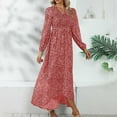 thumbnail image 4 of Women's V-Neck Puff Sleeve A-Line Dress High Waist Split Maxi Dress Bohemian Vacation Dresses, 4 of 7