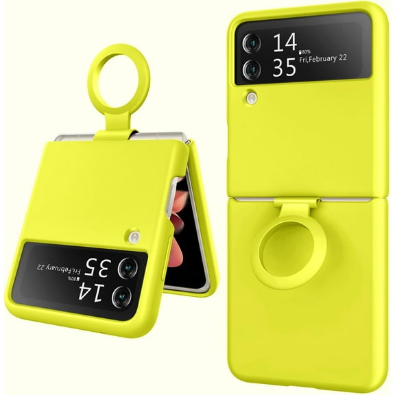 for Galaxy Z Flip 3 Case, Liquid Silicone Case for Samsung Galaxy Z Flip 3 5G Slim case Shockproof Protective z flip 3 2021 Soft case Silicone Rubber- Yellow/Green